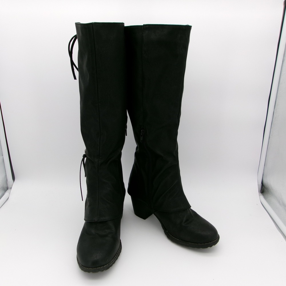 Muk Luks Womens Black Tall Gaiter Boots Block Heel Size 9